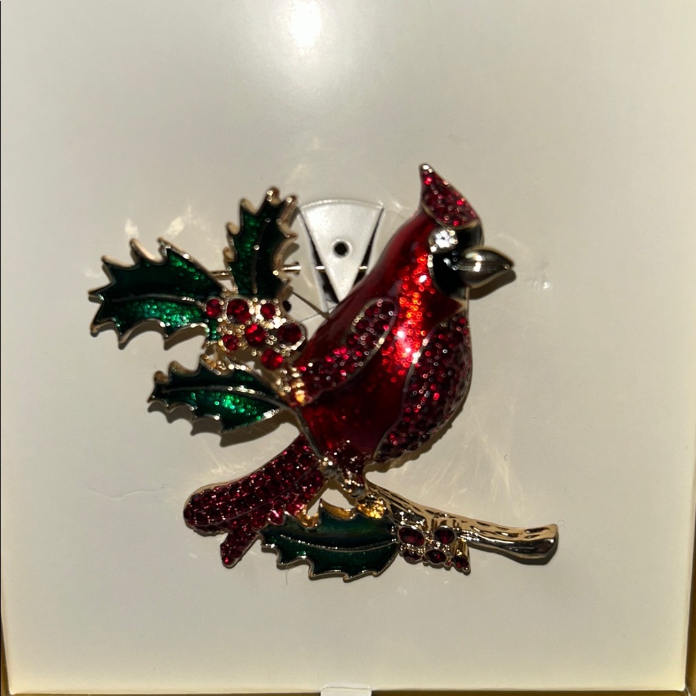 Napier red cardinal On an Holly Berry Branch Brooch/Pin - Picture 5 of 10